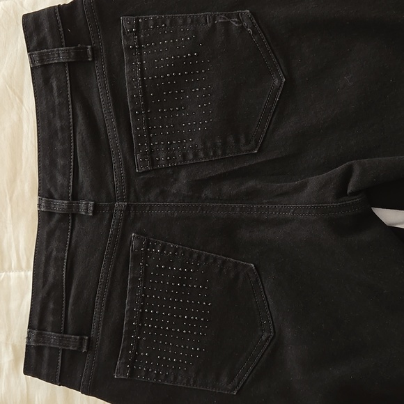 Jones New York Lexington black Denim straight leg Jeans 4 embellished pockets - Picture 12 of 13